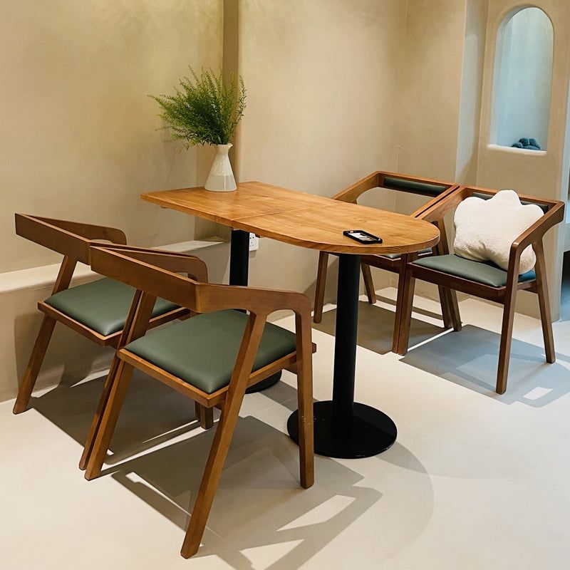 Round Casual Dining Table Wood Color Fixed Table of Pinewood Solid Wood - Free Form / Black / 27.6L x 27.6W x 29.5H