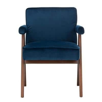 SAFAVIEH Suri Navy/Walnut Upholstered Accent Arm Chair