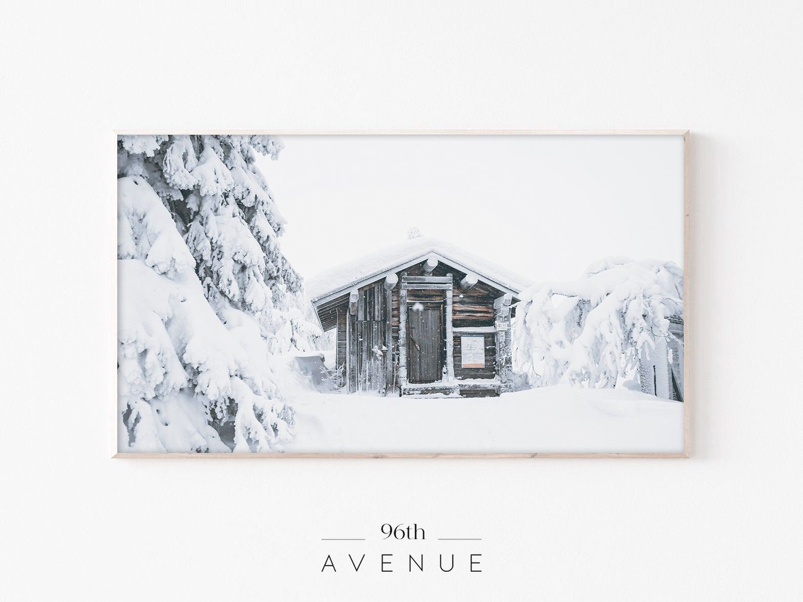 Samsung Frame Tv Art Cabin In The Snow | Winter Landscape Art | Christmas Frame Tv | Log Cabin Wall Art | Snowy Trees Rustic Home Decor