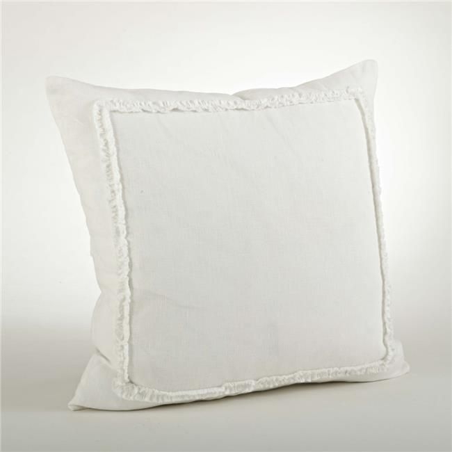SARO  20 in. Square Linen Ruffled Design Throw Pillow - Ivory