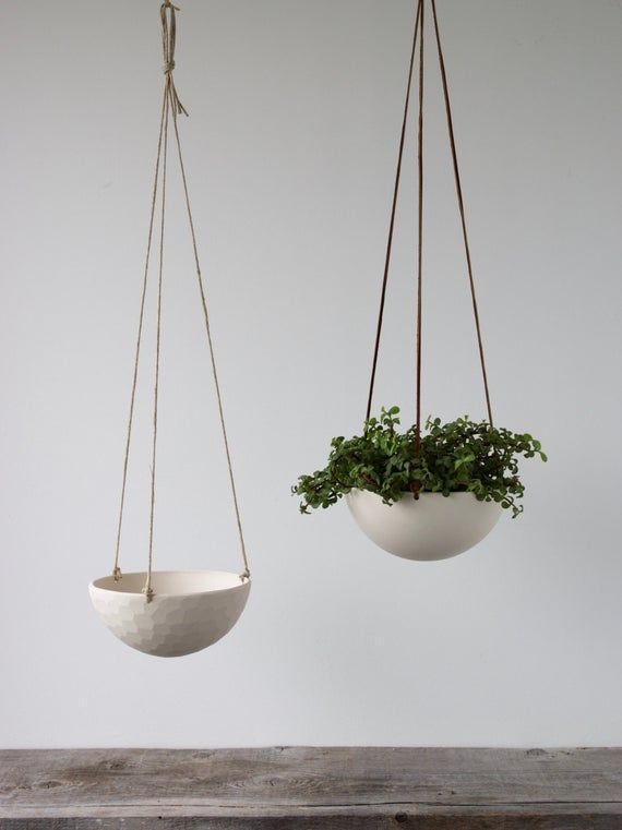 SECONDS Hanging Ceramic Porcelain Planter Medium Size, Geometric Faceted or Smooth finish, choose He