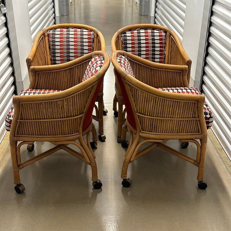 Set of 4 Vintage McGuire Rattan Rolling Game Chairs