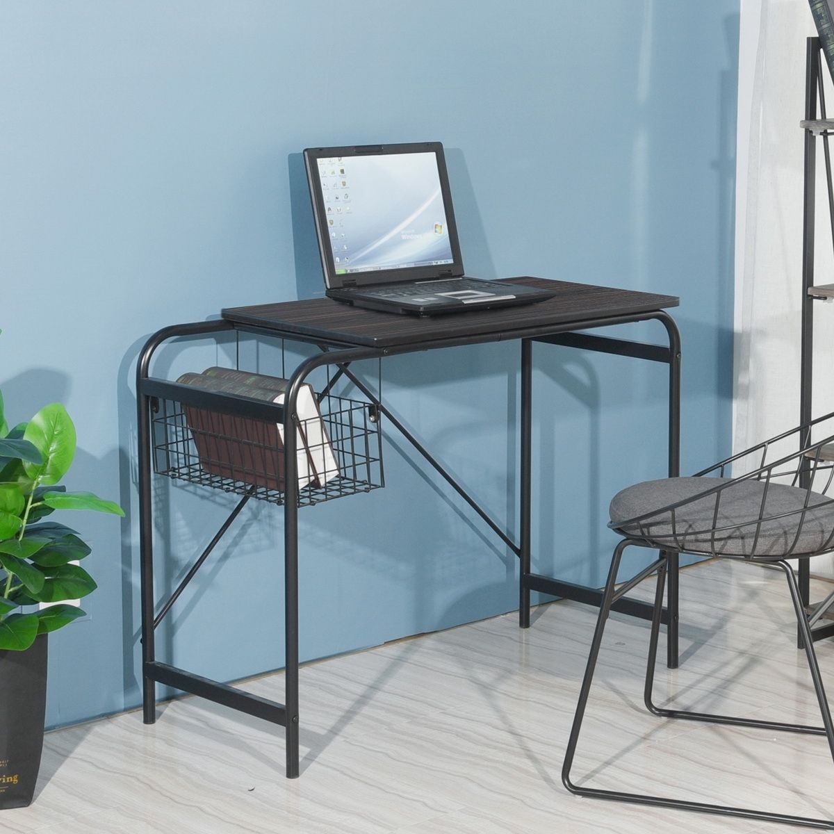 Simplie Fun 31.5" Computer 29" High Desk/ Home office 29" High Desk With Wire Storage Basket - walnut & black | Mathis Home