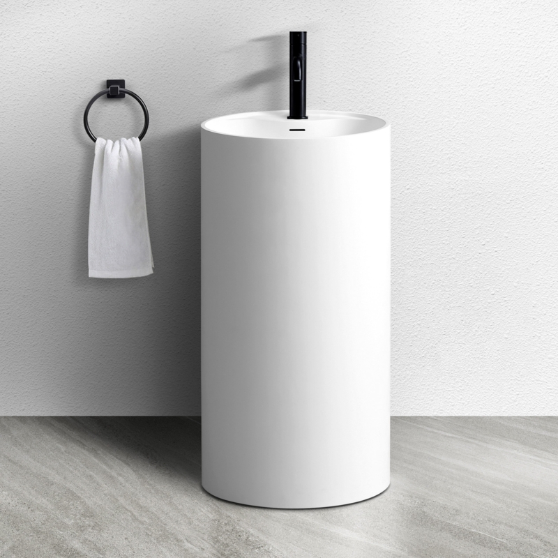 SJ STAR&JANE 35.43'' Tall White Solid Surface Circular Pedestal Bathroom Sink