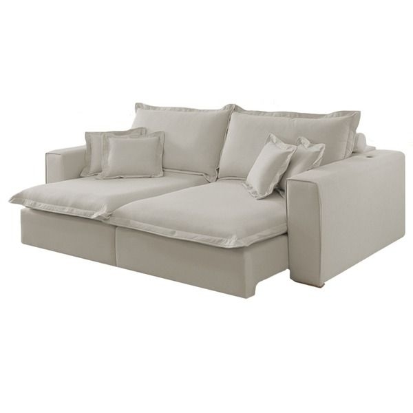 Sof Retrtil Reclinvel 3 Lugares Veludo Cru Usb 2m Roy