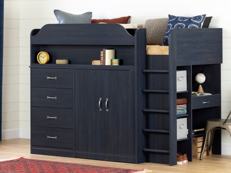 South Shore Asten Twin 5 Drawer Loft Bed with Bookcase