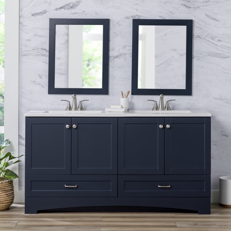 Spring Mill Emlyn 60.5" Free Standing Double Bathroom Vanity with Cultured Marble Top