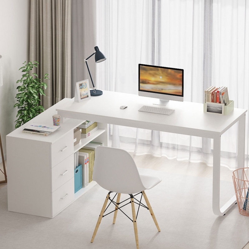 Stockseth L-Shaped Metal Base Computer Desk