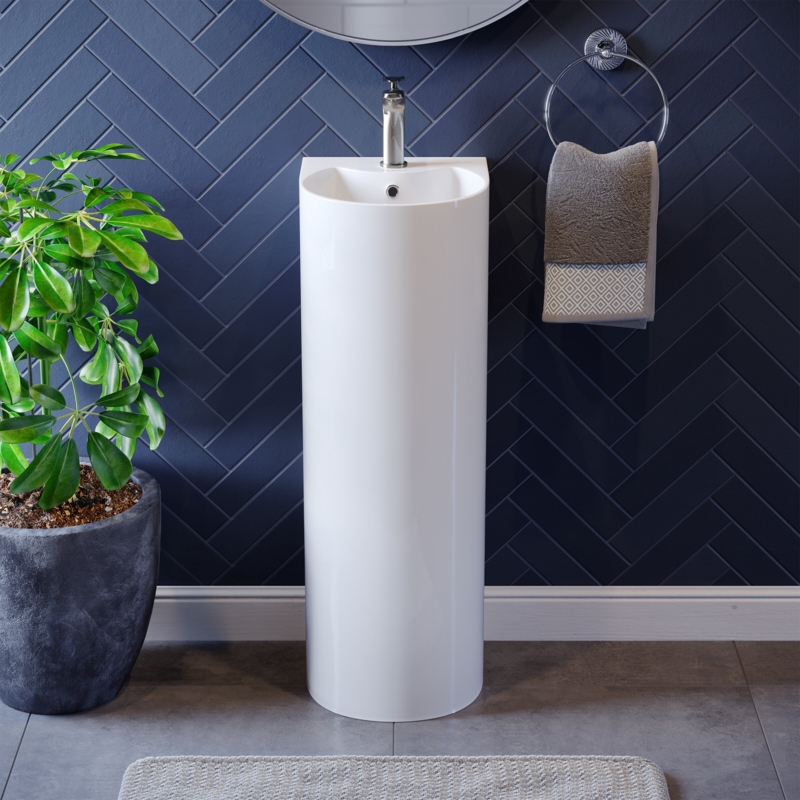 Sublime® 13" Tall Glossy White Ceramic Circular Pedestal Bathroom Sink with Overflow