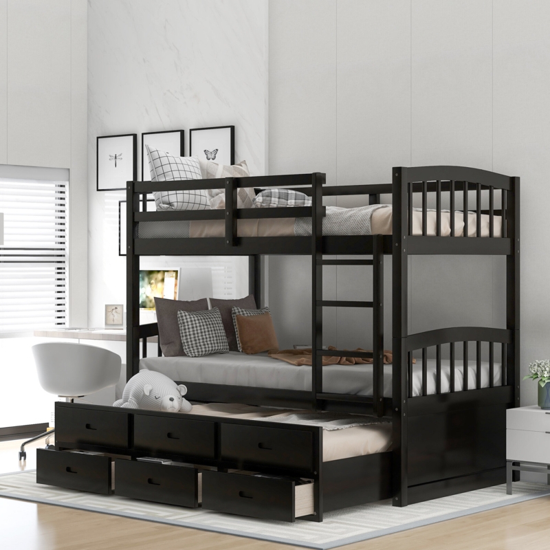 Tanvir Kids Twin Over Twin Bunk Bed with Trundle with Drawers