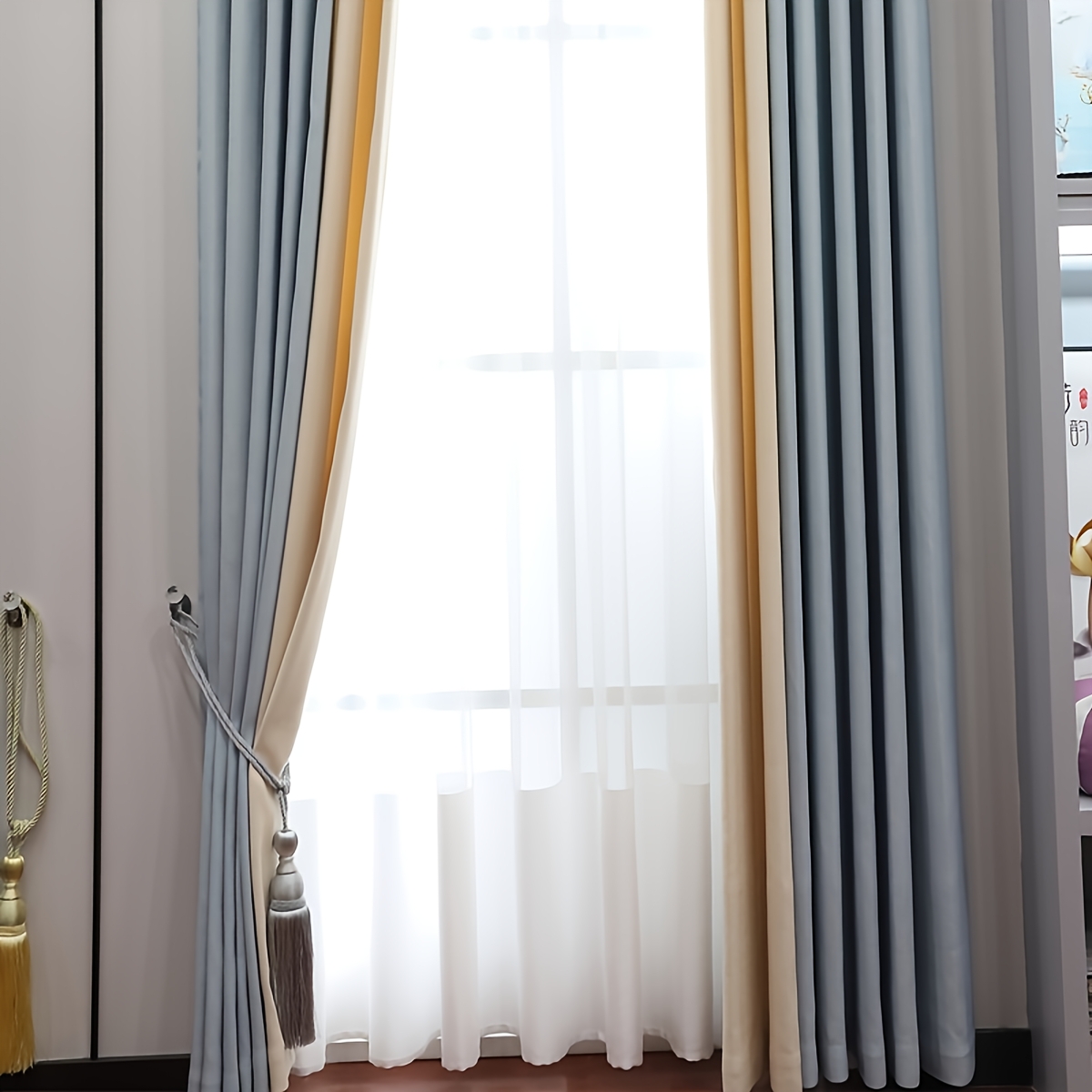 TemuLight Filtering Solid Color Stitching Curtains For Living Room - Elegant Home Decor With Curtain Head Accessories