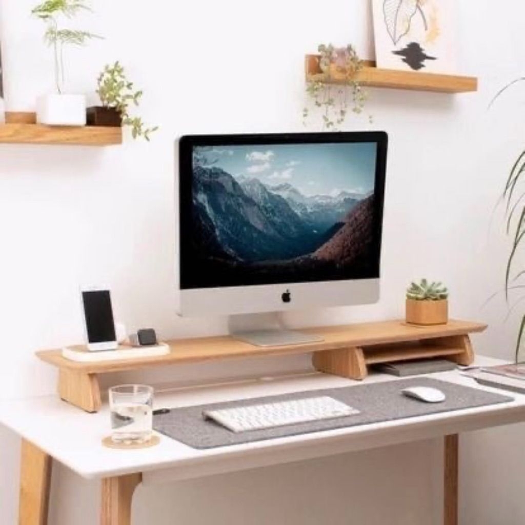 Tgmastery Computers, Laptops & Parts | Tgmastery White Monitor Stand Desk Shelf Wood Monitor Riser Dual Display Stand | Color: White | Size: Os