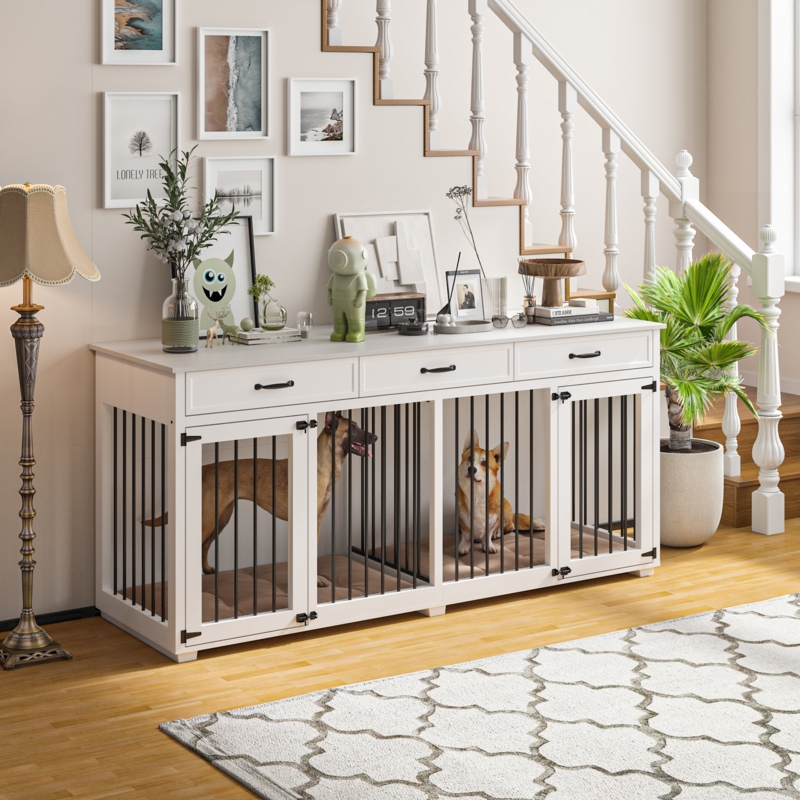 Three Drawer Two Door Dog Crate With Divider