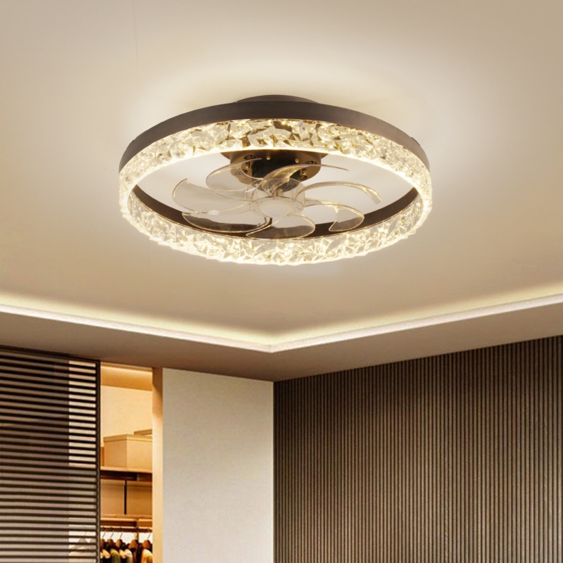 Tiandria LED Dimmable Flush Mount Ceiling Fan with Remote Control