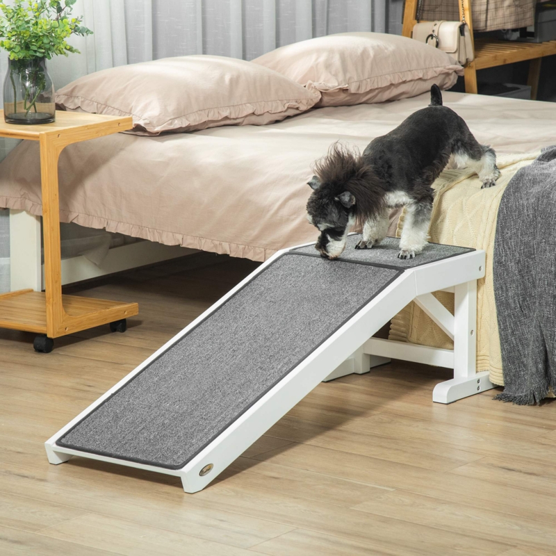 Timmy Large, Medium, And Small Dog Ramp For Couch, Porch, And More With Easy Top Platform, Small Pet Ramp For Dogs, Puppies, Cats, White