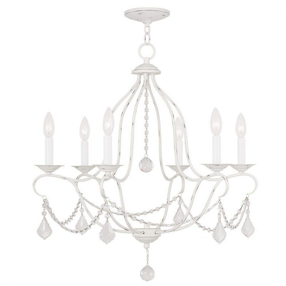 Traditional French Country Six Light Chandelier-antique White Finish -