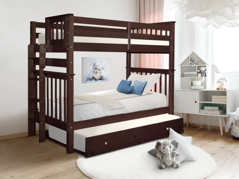 Treva Solid Wood Standard Twin over Twin Bunk Beds with Ladder and Twin Trundle