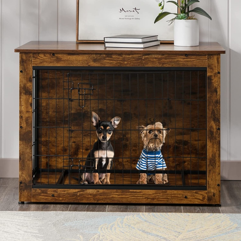 Tucker Murphy Pet Furniture Style Wooden Dog Crate, Indoor Dog Kennel with Double Doors