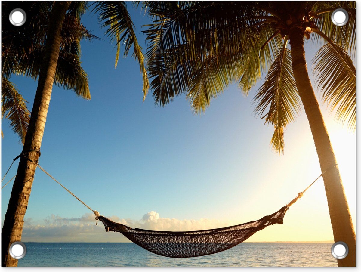 Tuin decoratie Palmbomen - Hangmat - Lucht - 40x30 cm - Tuindoek - Buitenposter