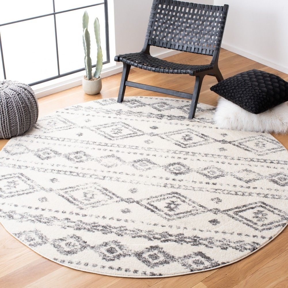 Tulum TUL655 Power Loomed Area Rug - Ivory/Grey - 6'7" round - Safavieh.