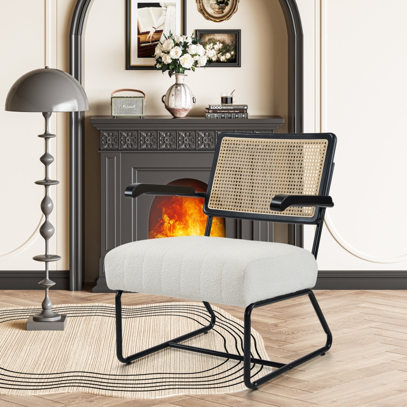 Upholstered Rattan Sherpa Accent Chair
