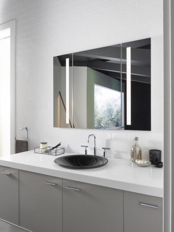 Verdera Recessed or Surface Mount Frameless Medicine Cabinet with 2 Adjustable Shelves and Electrical Outlet