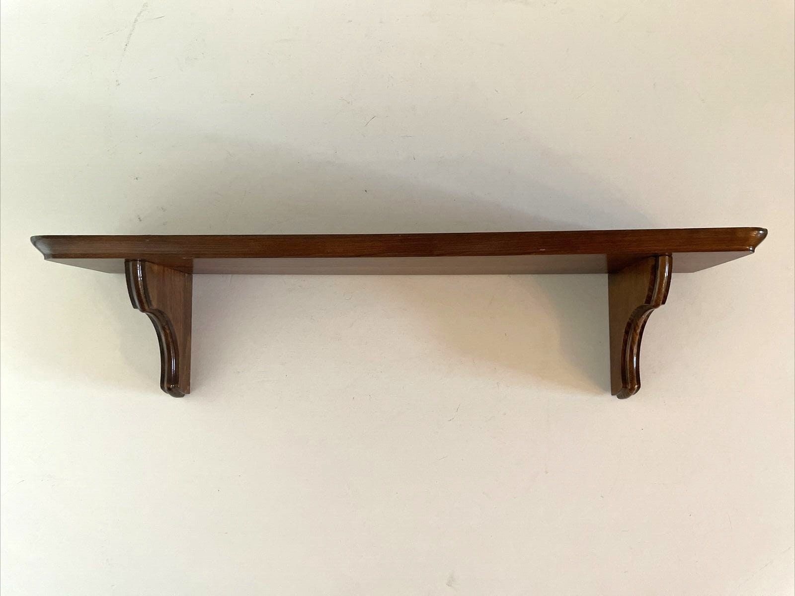 "Vintage Solid Wood Wall Shelf 23.5\"x5.25\" w Plate Groove Knick Knack Display"