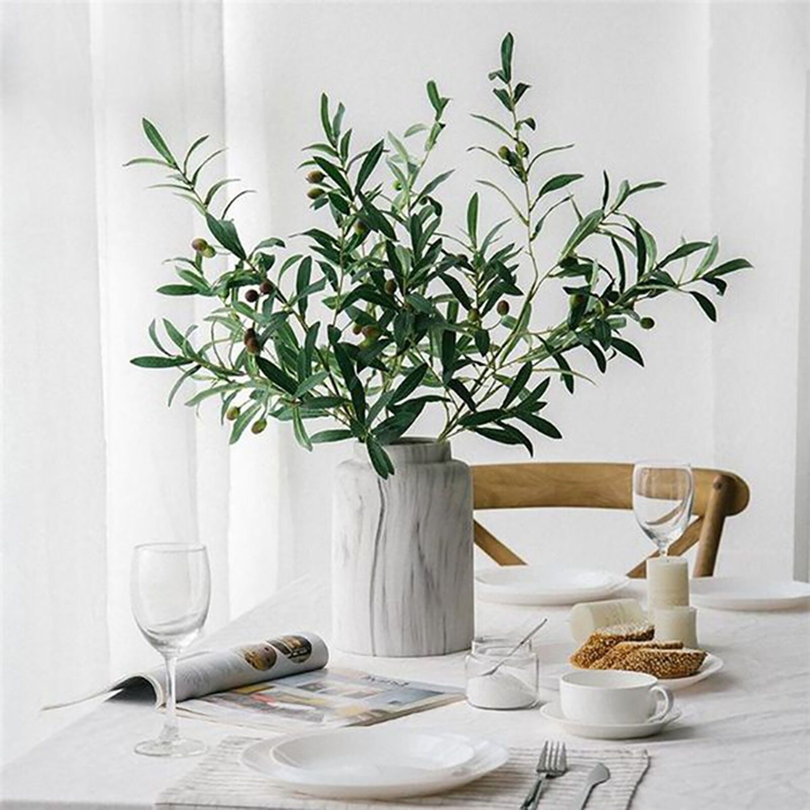 Vivid Anti-fade Cloth Hexagonal Olive Leaf Branch Imitation Plant Office Decor