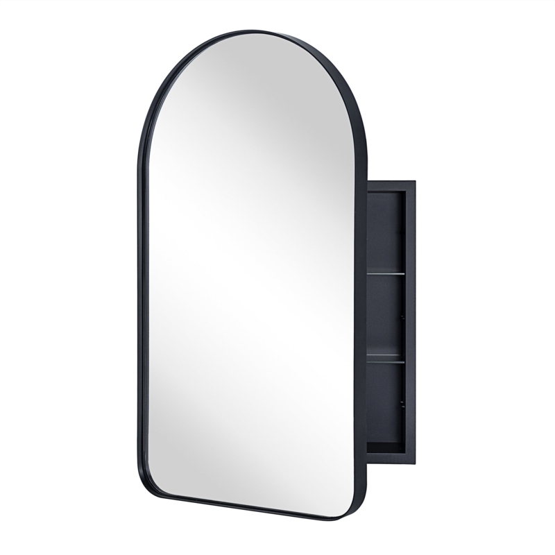 W H Recessed Framed Medicine Cabinet with Mirror and 2 Adjustable Shelves