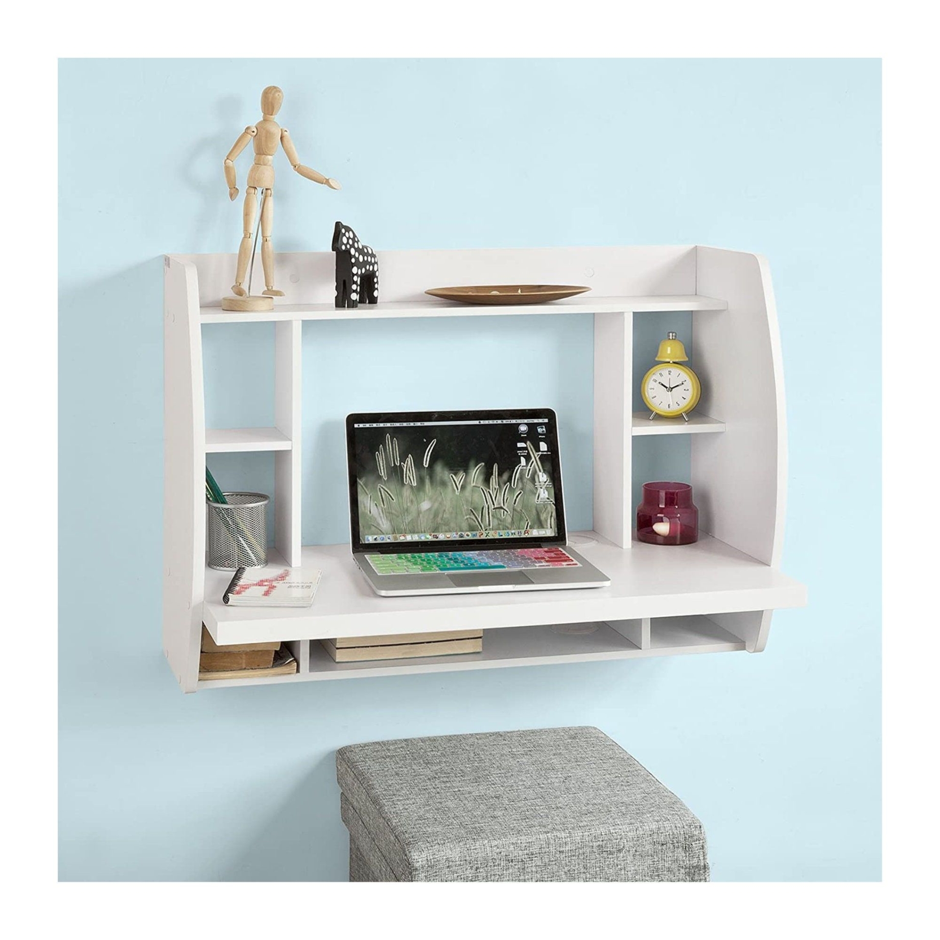 Wall Mounted Table, Wall Mounted Laptop Computer Desk with Storage Compartments, Computer Shelf, Folding Drop Leaf Desks,