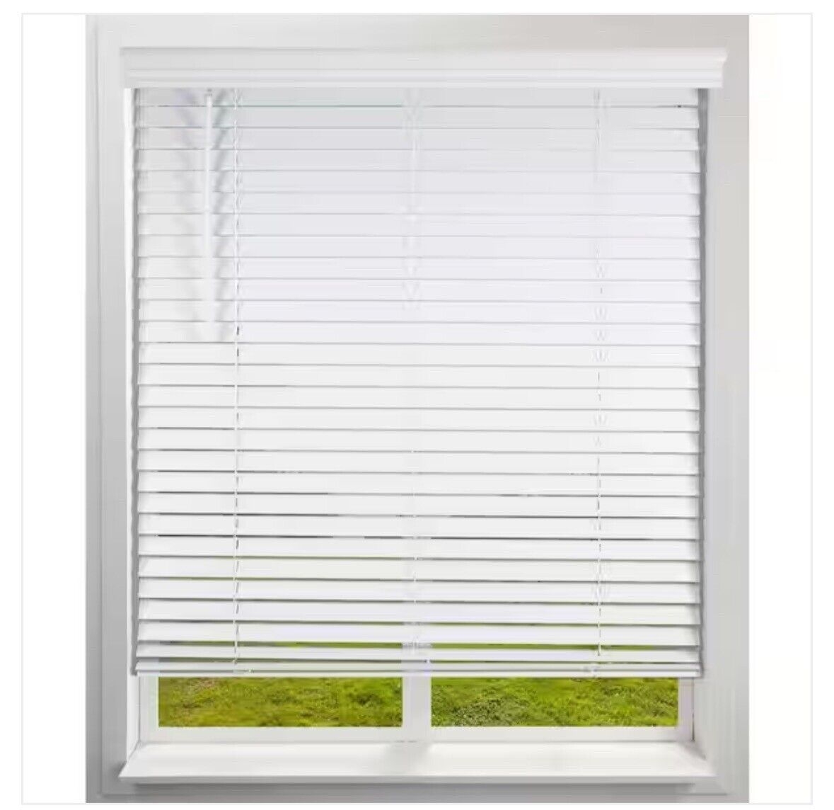 White Cordless Faux Wood Blinds With 2 In. Slats 22.5 In. W X 36 In. L