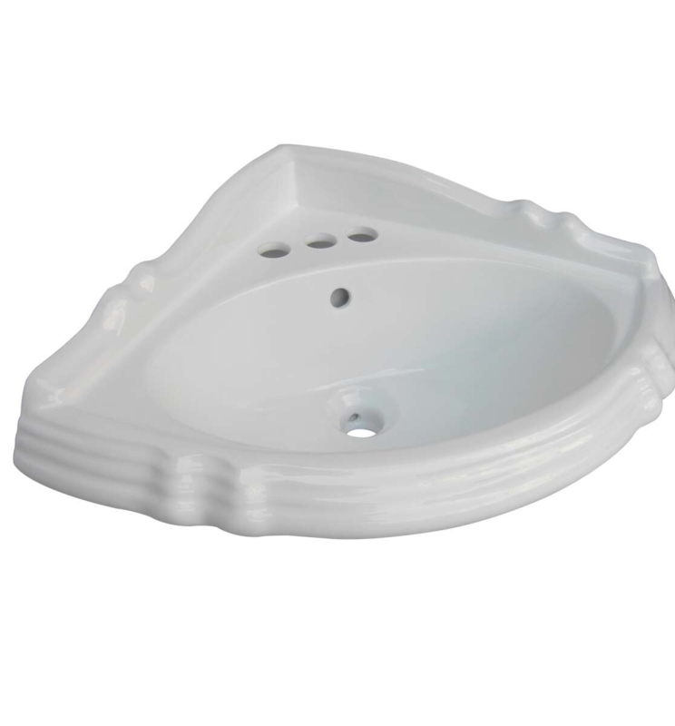 White Vitreous China 26" Corner Pedestal Bathroom Sink with Overflow