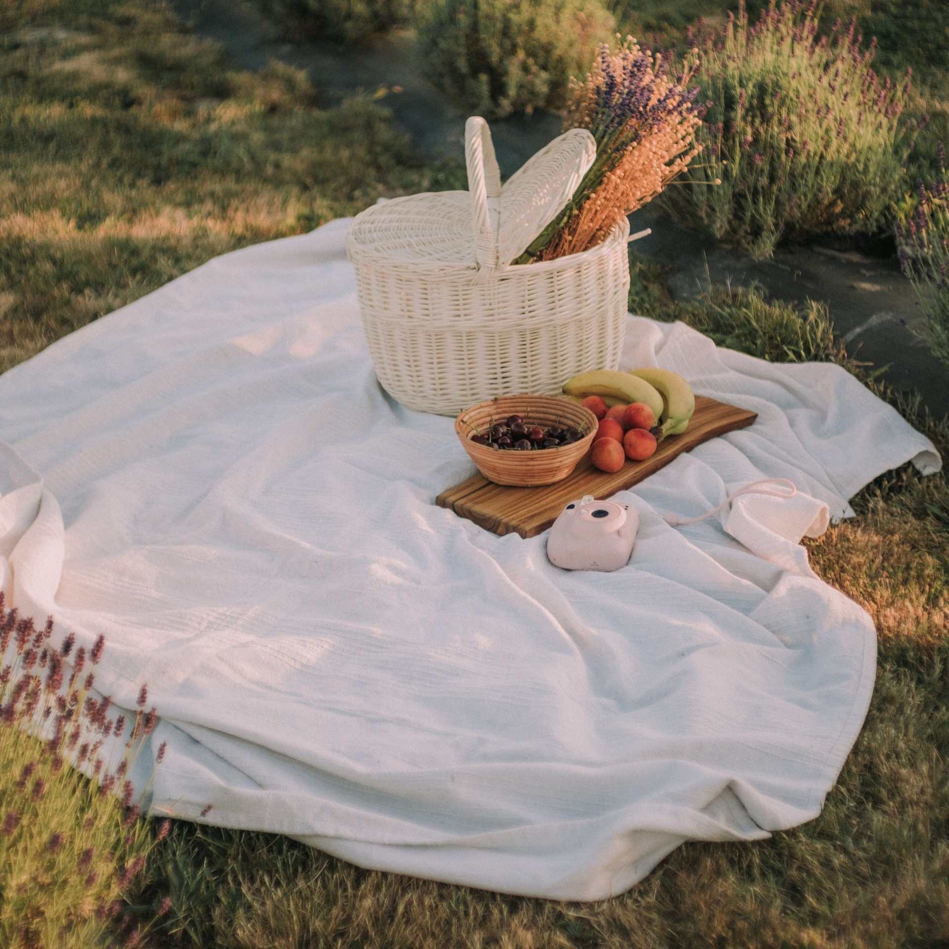 Wicker Picnic Basket, Whitewashed, Handmade, Ecological Wicker Basket, Natural Product, Picnic Accessories