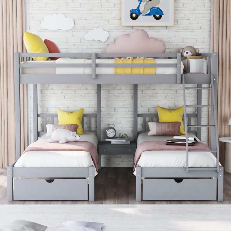 Wilbar Kids Twin Over Twin Over Full Bunk Bed with Drawers