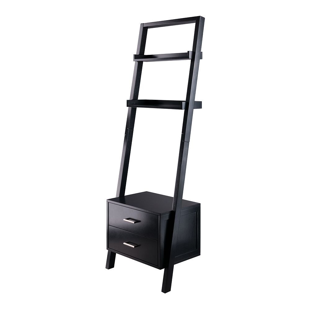 Winsome Bellamy Leaning Shelf with Storage, Black