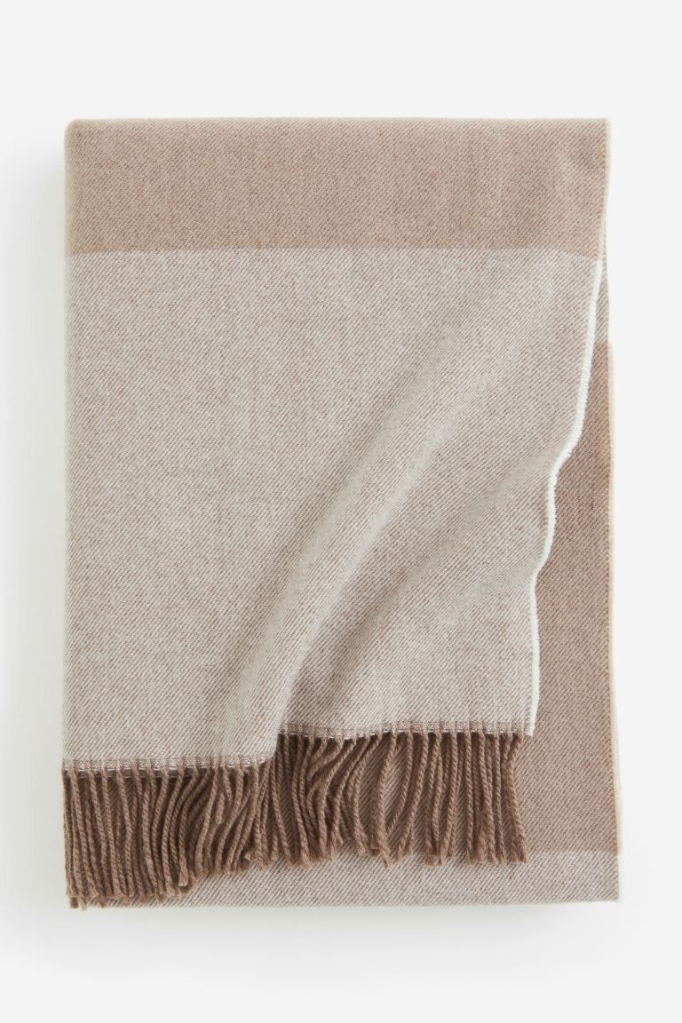 Wool-blend Throw - Dark beige/white - Home All | H&M US