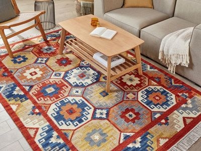 Wool Kilim Area Rug 160 X 230 Cm Multicolour Lusarat