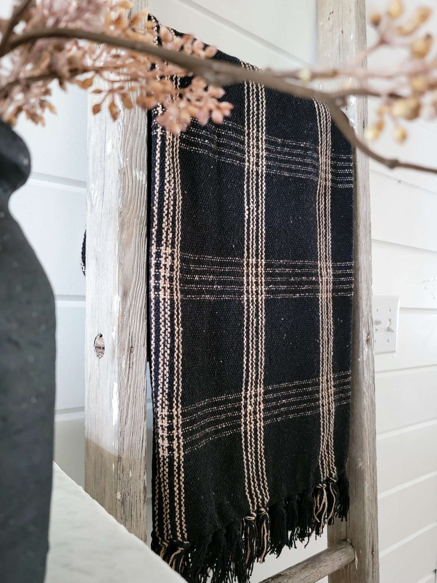 Woven Cotton Blend Throw with Fringe