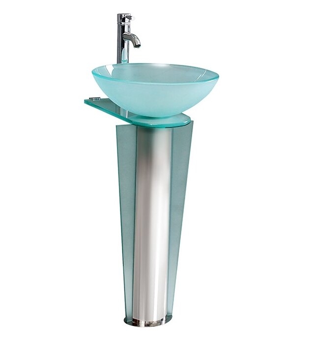Wrought Studio™ Hett 34.38'' Tall Clear/Chrome Circular Pedestal Bathroom Sink