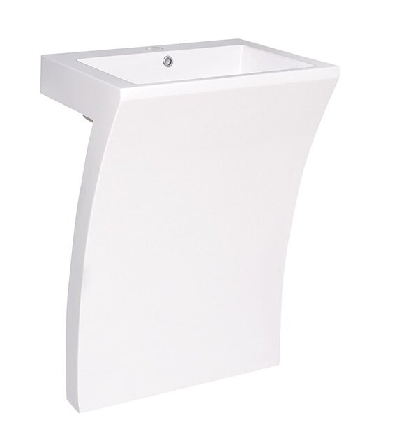 Wrought Studio™ Ikeni White Plastic Rectangular Pedestal Bathroom Sink with Overflow