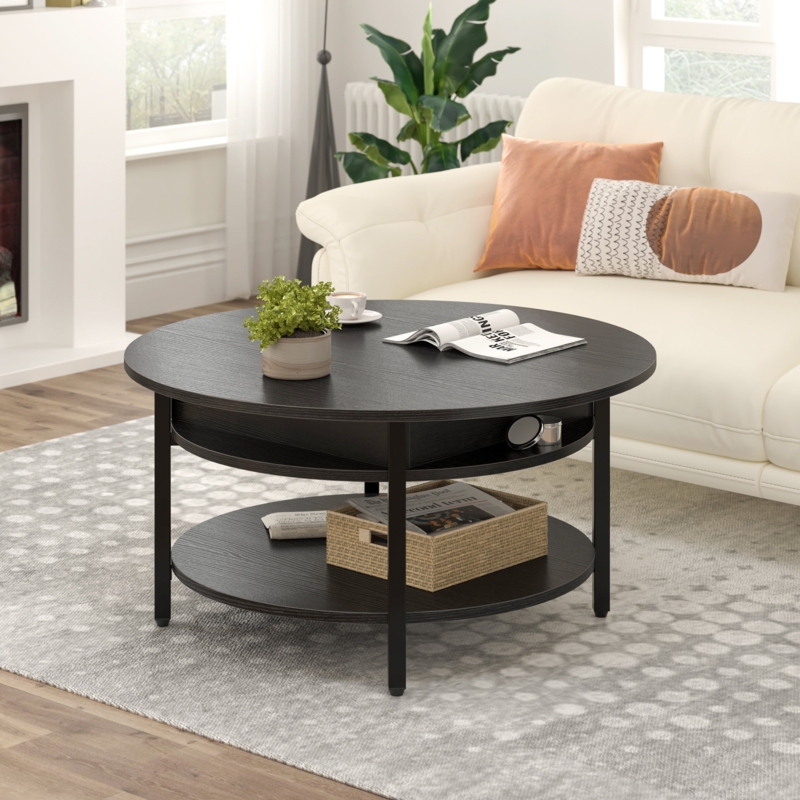 Wynny Round Coffee Table with Storage, Lift Top Coffee Table, Wood Cocktail Table