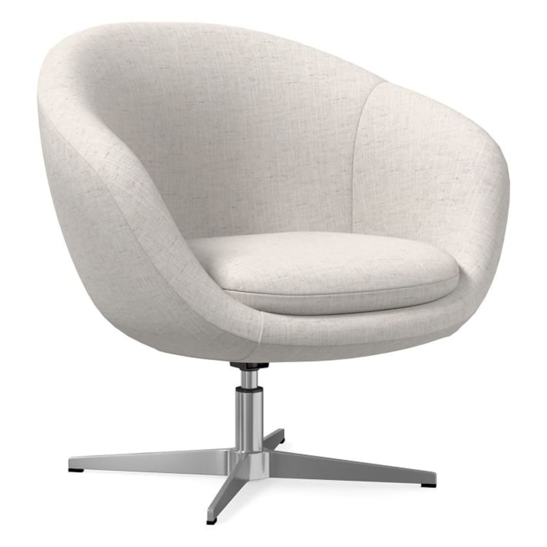 Zadie Chair, Poly, Performance Coastal Linen, White, Polished Stainless Steel