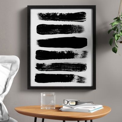Zipcode Design 'Paint Strokes Black & White Abstract' Picture Frame Graphic Art Print on Canvas & Fabric in Black/Brown/White | Wayfair | Home Decor