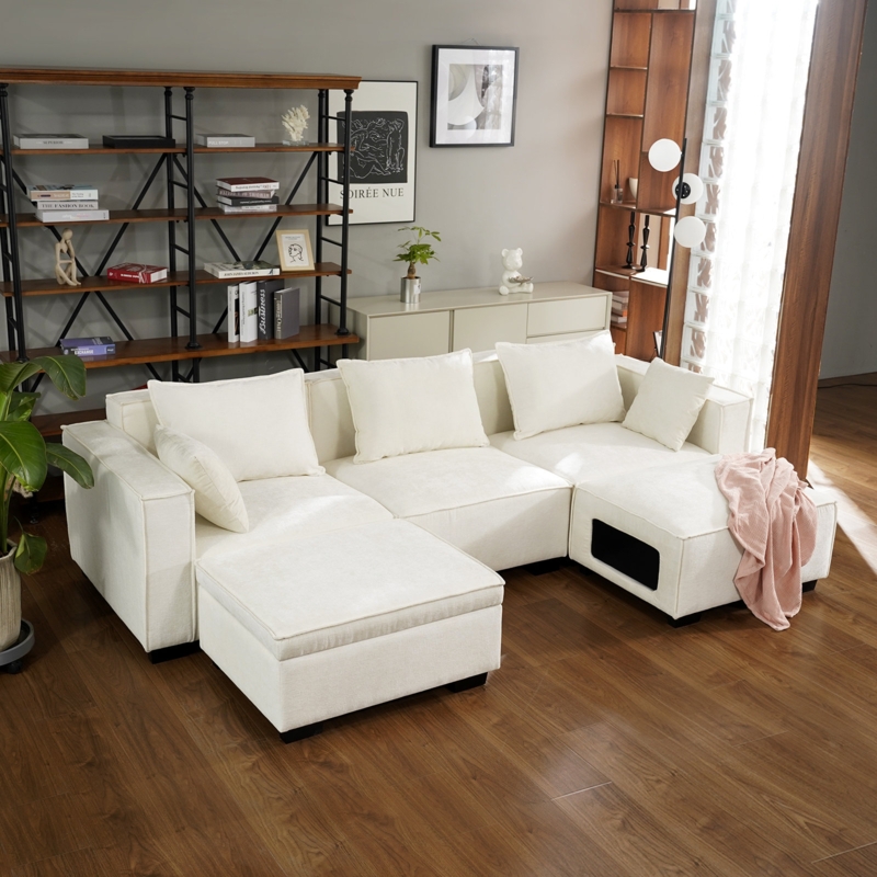 108.7" Modular Sectional Cloud Sofa Set, Extra Large U Shaped Couch with Storage u0026 Cathole Ottoman