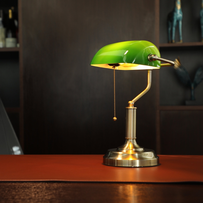 14.96" Bankers Desk Lamp with Pull Chain Switch Plug in Fixture,Vintage Desk Lamps,Library Lights