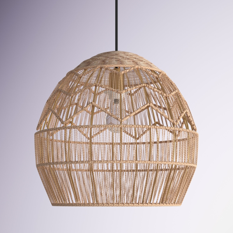 15.5" Ames Metal and Woven Hemp Rope Hanging Pendant, Brown