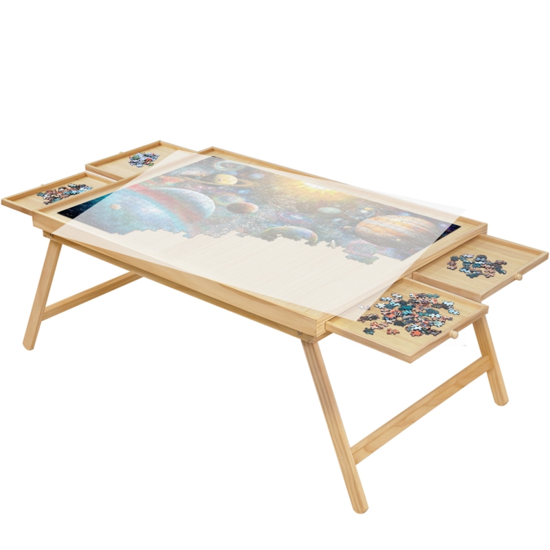 1500 Pcs Foldable Leg Wooden Jigsaw Puzzle Table 4 Drawers Puzzle With Board Cover 10 Stickers