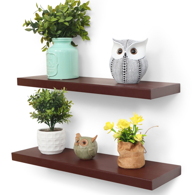 2 Piece Solid Wood Wall Mounted Shelves With Invisible Heavy Duty Metal Bracket