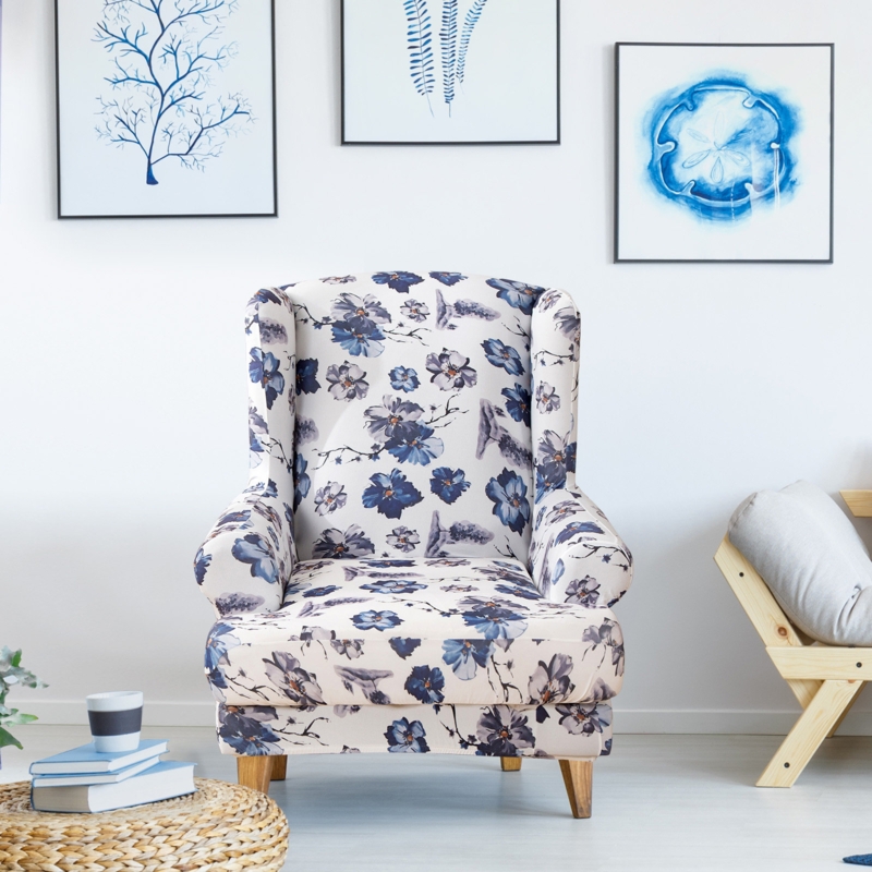 2-Pieces Print Tiger Stool Sofa Cover - Wing Back Chair Slipcovers,Detachable, And Washable