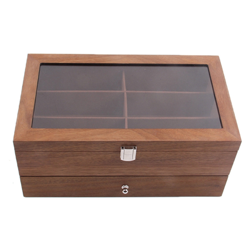2 Slot Wood Eye Glasses Case Storage Cover Eyewear Display Box Organizer